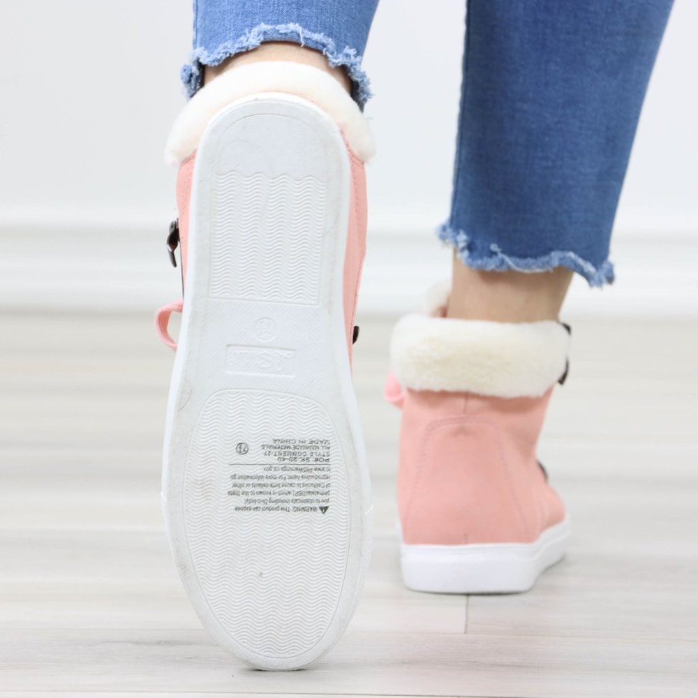 Pink Fashion High Tops Sneakers Shoes Fuzzy Ankle - Picture 6 of 11